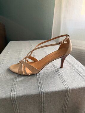 TALBOTS Light cream snakeskin thin strappy heels